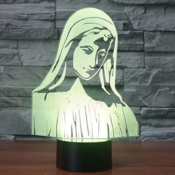 3D Jomfru Maria nattlys med 7 fargeendrende LED-bordlampe i akryl med flat ABS-base, USB-lader, hjemmedekorasjon, leketøy, bursdag, jul