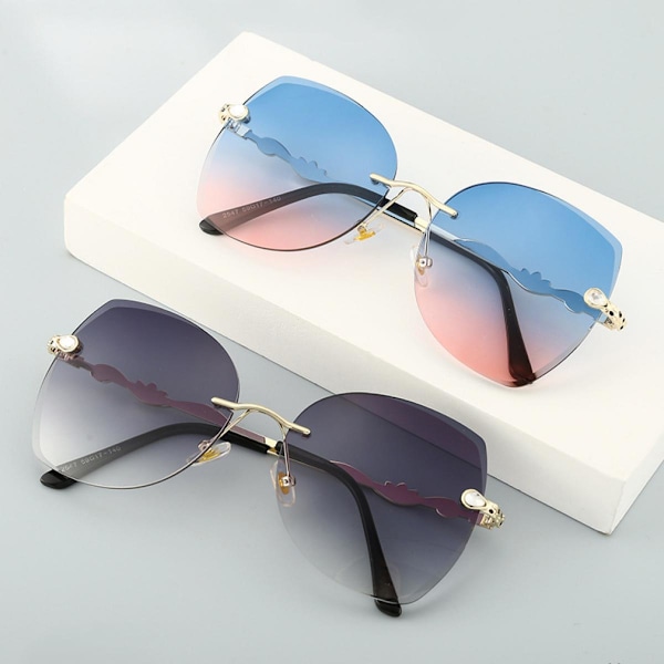Retro firkantede rimless solbriller for kvinner UV400