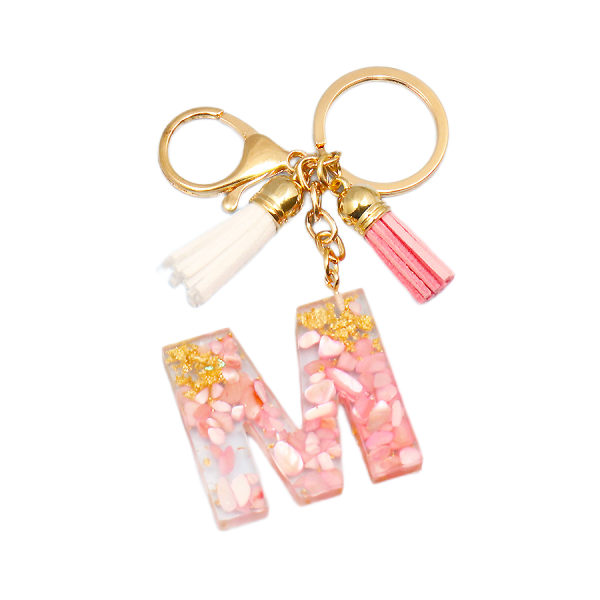 Sød initial nøglering A-Z bogstav glitrende glitter nøglering premium taske charm nøglering tilbehør (M,2PCS)