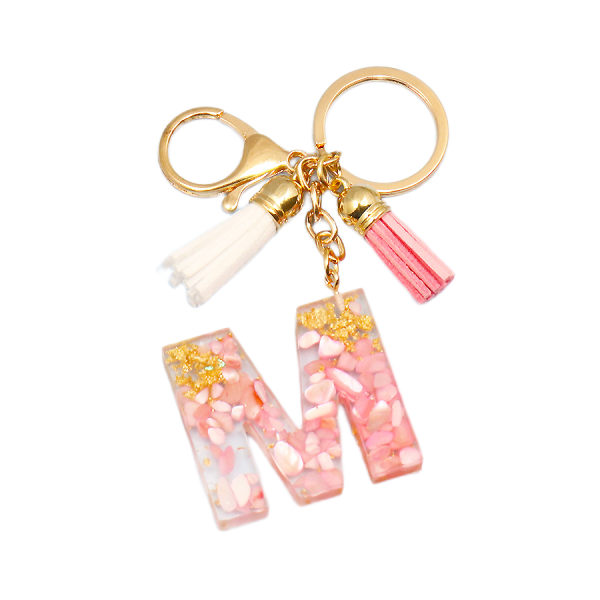 Söt första nyckelring A-Z bokstav glittrande glitter nyckelring Premium väska Charm Nyckelring Tillbehör (M, 2PCS)