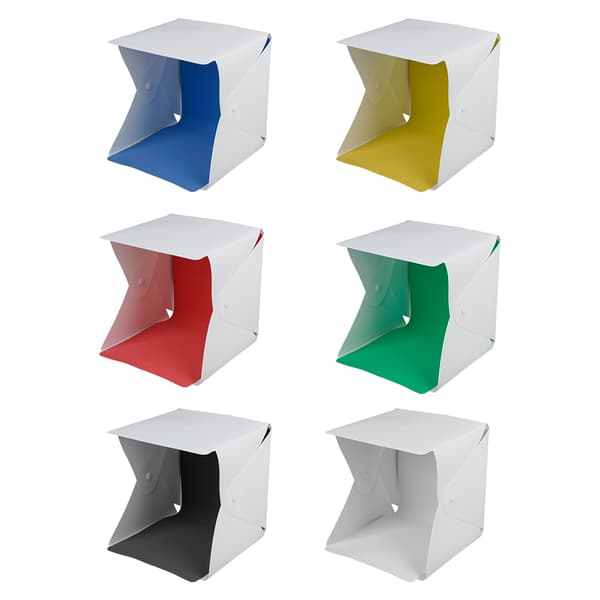 Sammenfoldelig Fotografi Mini Studio Boks Dobbelt LED Lystelt Sæt med 6 Farve Baggrunde 24*24cm
