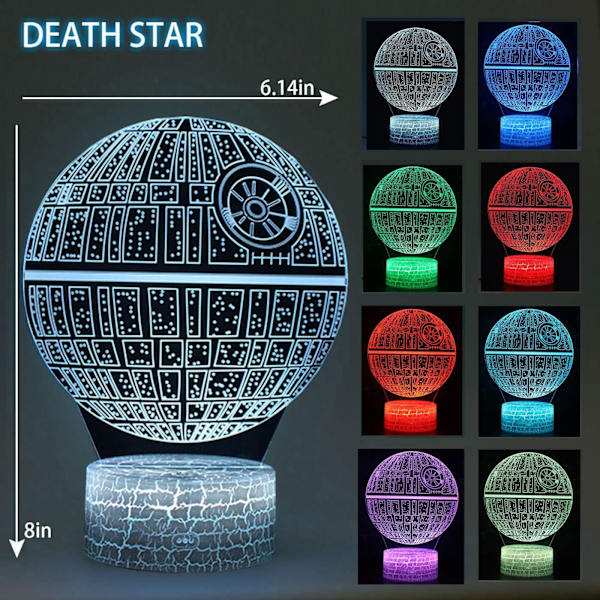 3D Illusion Star Wars nattlys Fire mønster Dødsstjernen/Millennium Falcon/R2 D2/BB-8 Interstellar 7 fargeendring dekorlampe skrivebordsnattlyslampe Star Wars Combo Pack-B