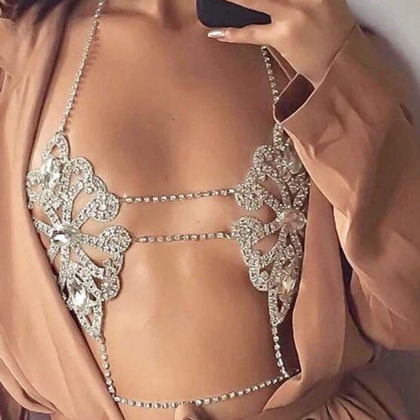 AVEKI Strass Body Chain Krystal BH Kæder Sommer Strand Kropssmykker til Kvinder og Piger (Guld)