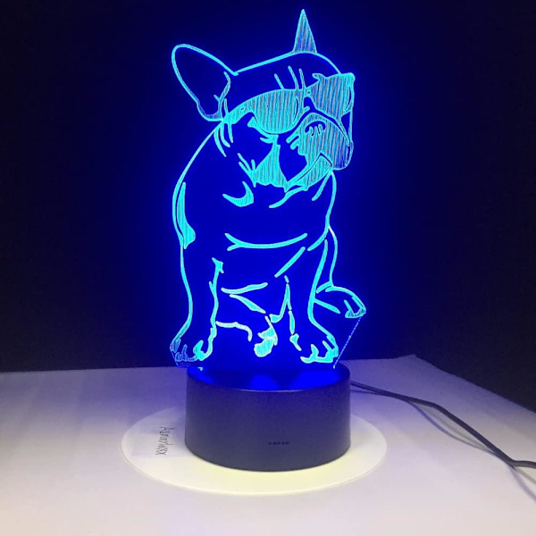 WJ Bär Solglasögon Hund 3D Lampa 7 Färg Led Nattlampor för Barn Touch Led USB Bordslampa Lampara Lampe Sovande Nattlampa