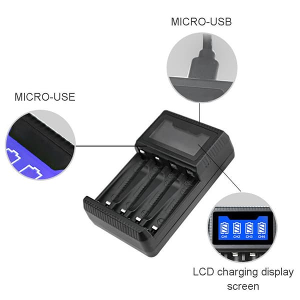 SEIVI PC USB LCD-skærm Intelligent beskyttelse Fire-slots batterioplader til AA AAA Ni MH-celleopladning