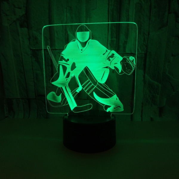 Qinwei 3D Ishockey Målvakt Nattljus Touch Bord Skrivbord Optisk Illusion Lampor 7 färgskiftande lampor Heminredning Jul Födelsedagspresent（Stil X）