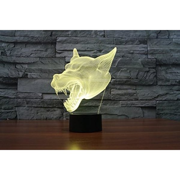 WJ 3D Varg Huvud Fjärrkontroll 16 Färg Nattljus Illusion Akryl LED Bordsängslampa Barn Sovrum Skrivbordsdekor Födelsedagspresenter Leksak för Barn