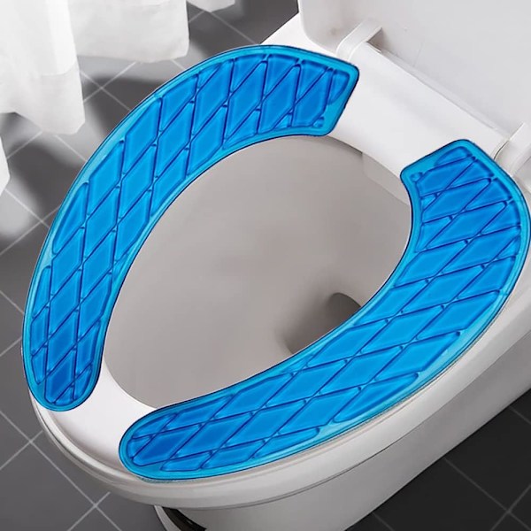 Bærbart vaskbart toiletbrætsgelpude – selvklæbende universelt design, transparent blå, passer til de fleste toiletter, let at rengøre og genplacere blue