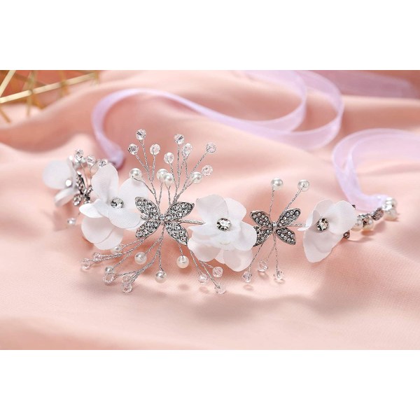 Flower Girl Headpiece Crystal Babys Breath Pannband för bröllop första nattvarden --- Silver