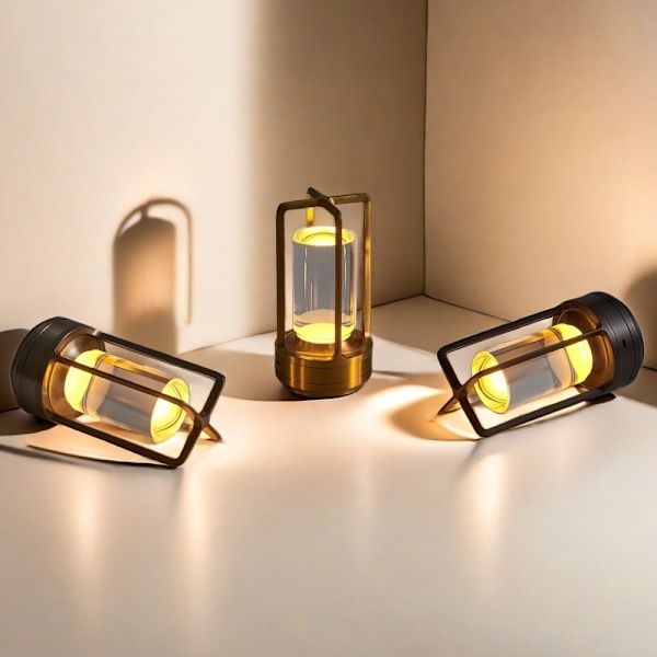 Portabel Metallbordslampa för Inomhus/Utomhusbruk, Uppladdningsbar Sladdlös LED-lampa, 3-Färgs Steglös Dimning Batteridriven Liten Skrivbordslampa black