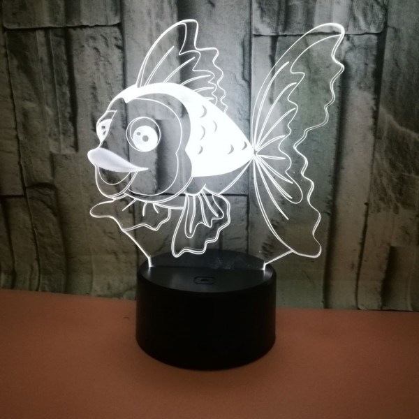 JUSTUP 3D Fisk Nattljus Lampa Illusion Nattljus 7 färgskiftande Touch Switch Bord Skrivbord Dekoration Lampor Present Akryl Platt