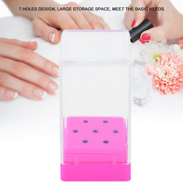 7 hullers neglekunstborr slipehode bitsholder beholder displayetui oppbevaringsboks (rosa)