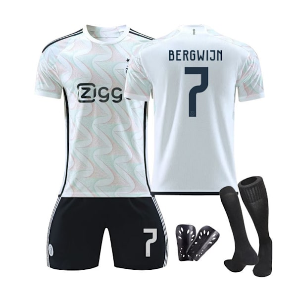 Ajaxin 23/24 kauden vieraspelipaita lapsille, sukat ja suojavarusteet 7 BERGWIJN barnstorlekar24