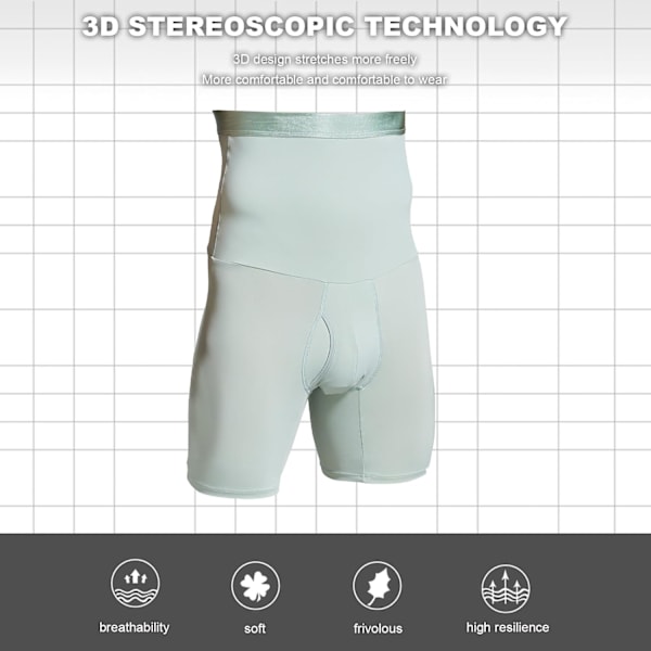 Män Tummy Control Shorts Hög Midja Underkläder Slimming Shapewear Body Shaper Ben Boxer Kalsonger Tree Light Green