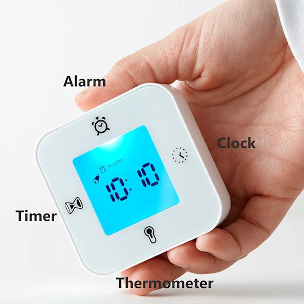 Ur/Termometer/Alarm/Timer, 4 funktioner Skrivebordsuhr (hvid)