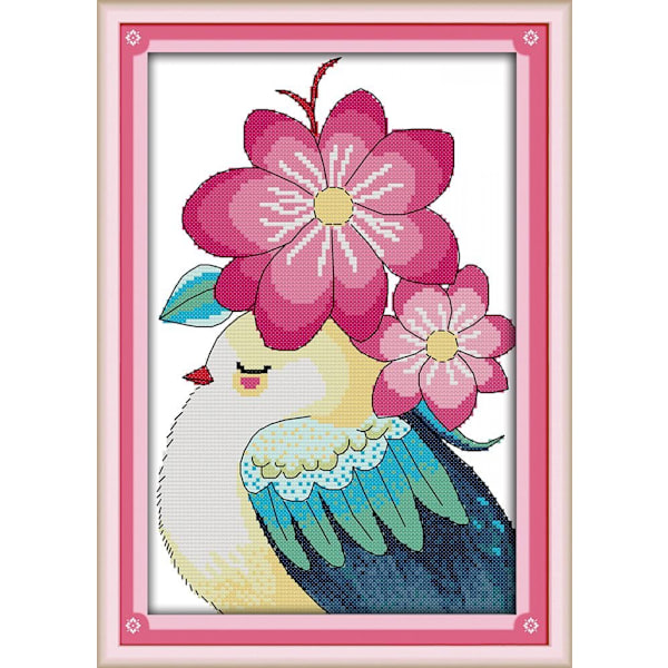 Fuld serie af broderistarterkits stemplede korsstingkits begyndere til DIY-broderi 11CT 3 tråde - Fugl og blomster 11×16,9(tommer)