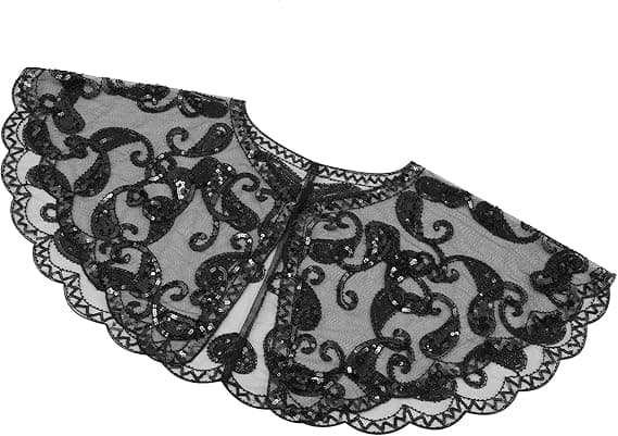 Kvinders 1920'er Flapper Sjal, Sequinbesatte Sjal og Wraps til Aften Sort