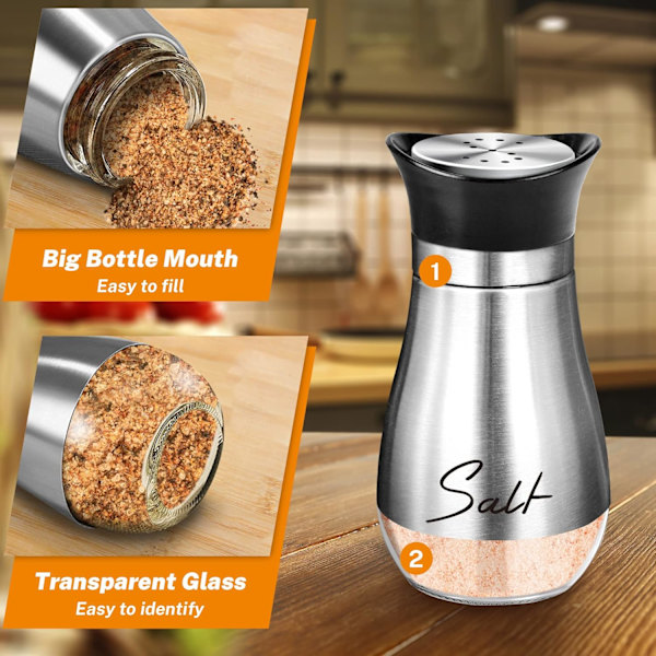 Salt- og Peberkværn Sæt med Holder, 4 oz Rustfrit Stål Saltkværn med Glasbund Køkken Gadgets til Bord Moderne Dekoration Silver