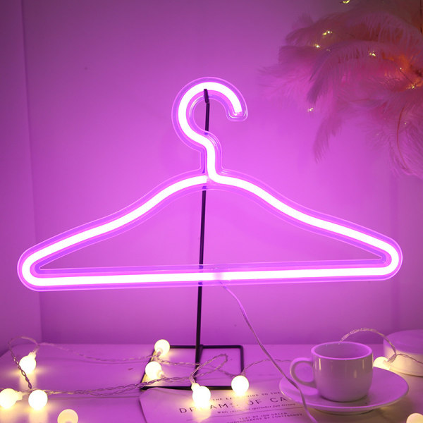 LED tyghängare Neonljusskylt Bröllopsklänning Romantisk dekoration i sovrummet (rosa)