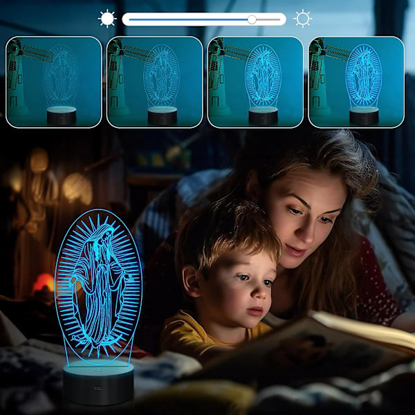 Jungfru Maria Gåvor, WJ 3D Vår Fru Nattljus Illusion Hologram Lampa 16 Färgförändring med Fjärrkontroll + Timer, LED Bästa Födelsedag Kristna Present