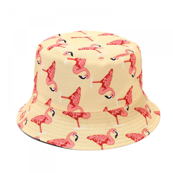 Sööt Bucket Hat - Rantakalastajan Hattu Naisille, Kääntyvä Kaksipuolinen Unisex (Flamingot, Keltainen)