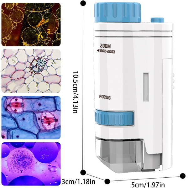 60-200x fickmikroskop med LED-lampa Lämplig för barns bärbara högupplösta mikroskop Mikrobiologisk observation och lärande