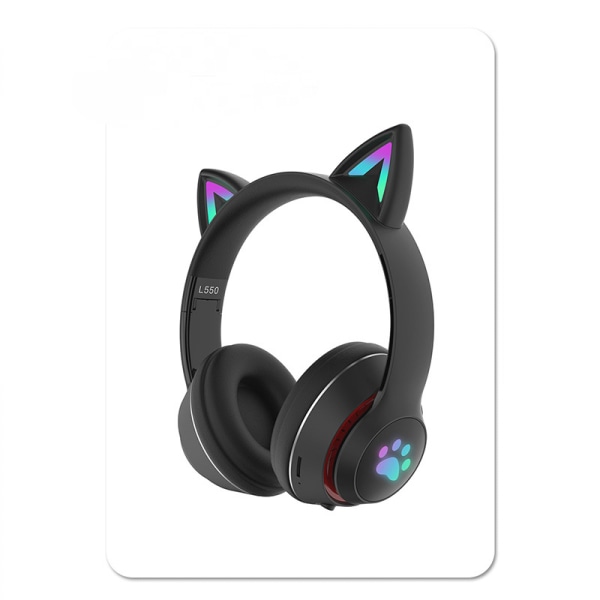 Gaming Bluetooth 5.0 trådløse hovedtelefoner In-Ear kattelys sammenklappelige musikhovedtelefoner med 3,5 mm mikrofon til voksne og børn PC TV Gaming Music Pad Laptop