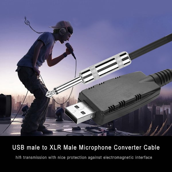 3M elektrisk guitar 6,35 mm han-stik til PC USB-interface konverterkabeladapter