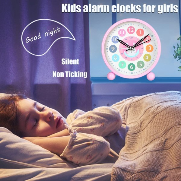Barn lärande väckarklocka för pojkar/tjejer, tysta små söta bordsklockor Batteridrivna, 4-tums analog väckarklocka för sovrum (grön björn)