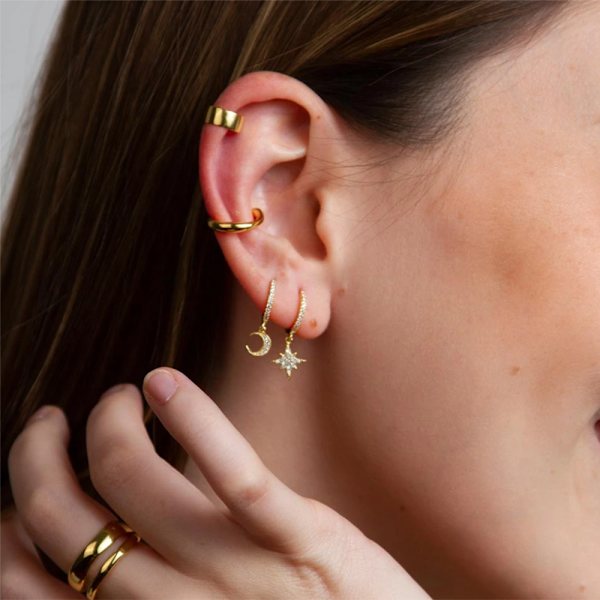 3 stk. Funklende øremanchetter pakke Guld Dainty Helix øreringe Huggie Stud Cuff øreringe til kvinder Øreringsæt | Clip On Brusk