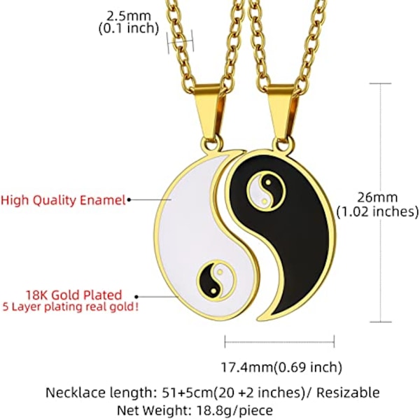 AVEKI Yin Yang-hänge vänskapshalsband för män och kvinnor, personligt pusselhjärtformad matchande halsband i rostfritt stål för 2/3/4/5/6 BFF-sömnad