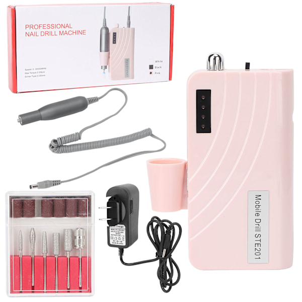 Elektrisk negleboremaskine 30000RPM CW CCW rotation manicure poleringsværktøjer til neglesalon Pink 100‑240VUS stik