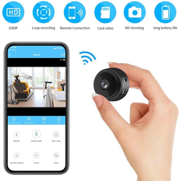 Trådløst WiFi-kamera - Smart Micro Cam med nattsyn - Innendørs utendørs kameraer - Hjemmesikkerhetskamera - Skjult video-lydopptak