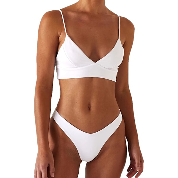 Bikini för kvinnor, svart, push-up, tvådelad baddräkt White L
