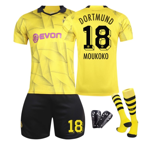 Dortmund Special Edition Børne-/Voksen Fodboldtrøje Sæt med Strømper og Beskyttere 23/24 Sæson 18 MOUKOKO XS