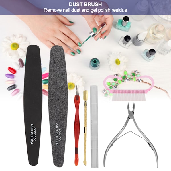 Nageltrimningsverktyg Set Död Hud Sax Gaffel Stål Pusher Nagel Fil Dammborste Kit 7st