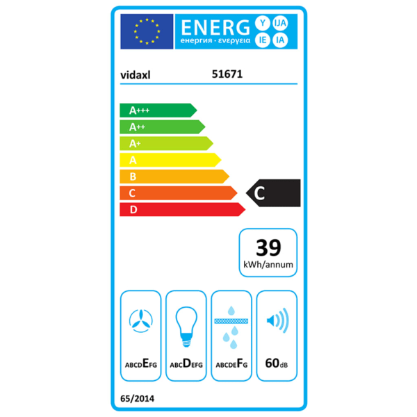 Kjøkkenventilator 60cm stål og herdet glass svart