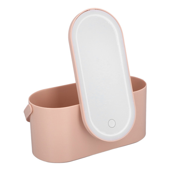 Makeup-etui med roterende spejl låg dæmpbar LED-lys bærbar kosmetisk arrangør til soveværelse rejse Roseate