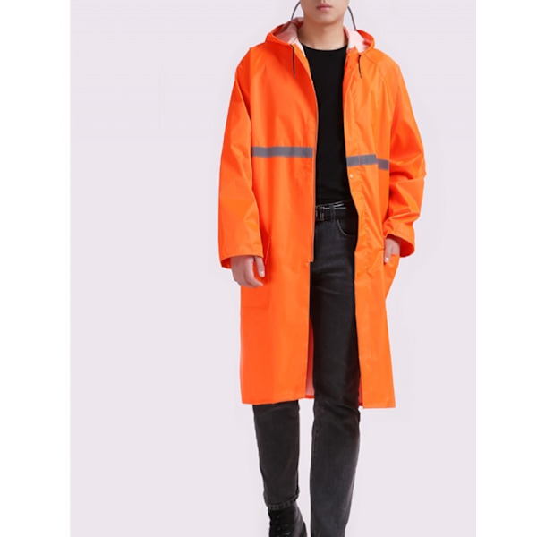 Regnfrakke Vandtæt Herre Lang Regnjakke Let Regnbeklædning Reflekterende Genanvendelig med Hætte orange（størrelse 2XL）