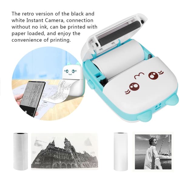 Mini bærbar termofølsom blækfri printer fotopapir lomme 58 mm trådløs Bluetooth til Android til IOS graffiti-kompatibel