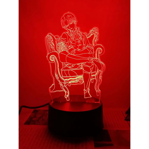 WJ Shingeki Levi Akerman 3D LED-lampe til soveværelse Manga natlys Anime actionfigur dekoration 3D illusion natlampe Jättarnas attack