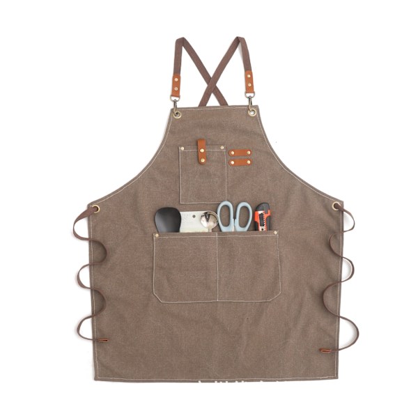 Cow leather denim work apron barista strap dress restaurant gardening floral hair stylist overalls（light grey）