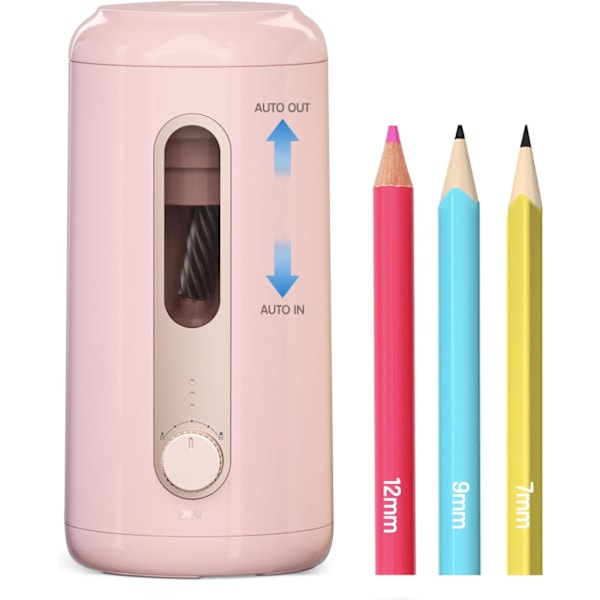 Elektrisk pennvässare, helautomatisk pennvässare, automatisk in & ut, uppladdningsbar handsfree-pennvässare för 6,9-12 mm, H pink