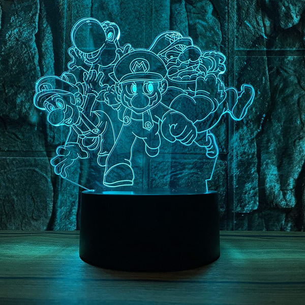 Super Mario Luigi Bros Padda Yoshi Dragon Donkey Kong Bowser Toys 3D LED-bordslampa Ljus med fjärrkontroll & Smart Touch 7 färger ändras Dimbar