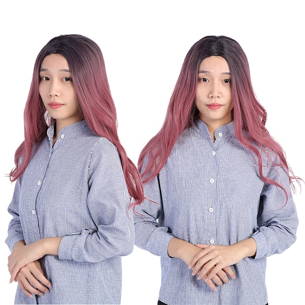 Naisten pitkä vaaleanpunainen aaltoileva synteettinen hiuslämänkestävä cosplay-kihara peruukki