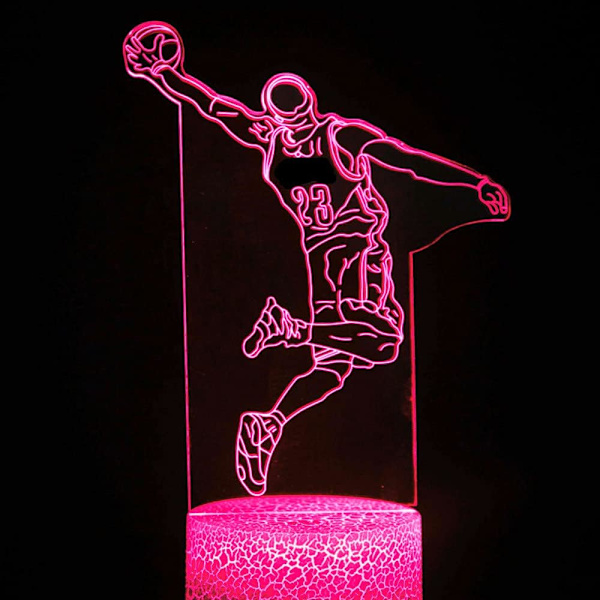 3D Basketballspiller Natlys Bordlampe Optisk Illusion Lamper 7 Farve Skiftende Lys LED Bordlampe Jul Hjem Kærlighed Fødselsdag Børn Dekoration Legetøj Gave
