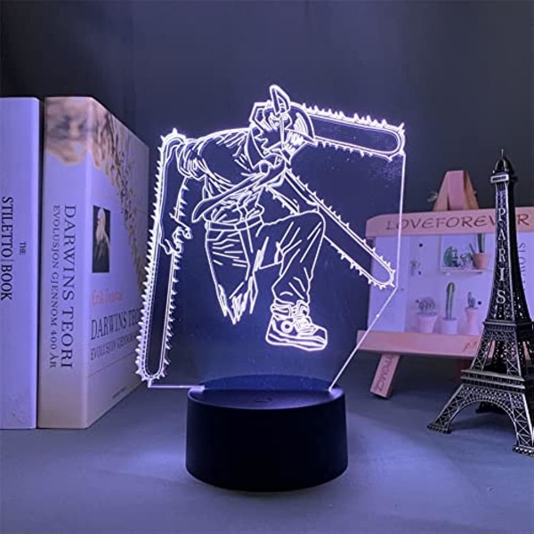 WJ Anime Chainsaw Man Denji 3D Illusion LED Natlampe Animationsfigur Modellampe Soveværelse Dekoration Atmosfærelampe Touch/Fjernbetjening