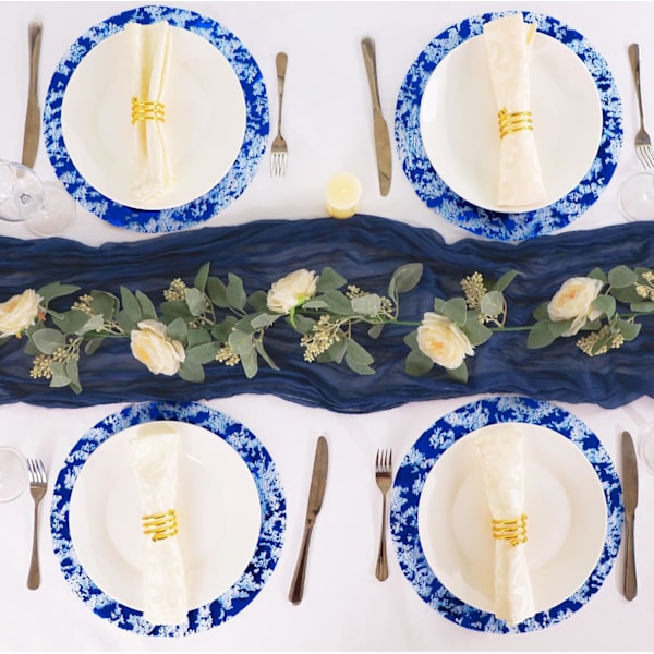 Engangs runde plassmatter i kongeblå, sett med 12, metallisk glitterfolie-nett, middagsbordsplassmatter, blå doilies, 13 tommer for bryllup Royal Blue 12