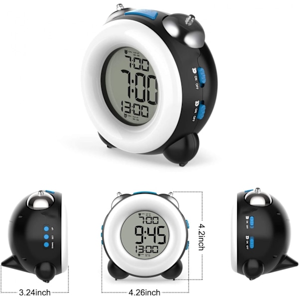 JUSTUP Väckarklocka  Hög Alarm  Alarm Inställning Snooze-funktion Nattljus Sängklocka --- Svart Skal Orange