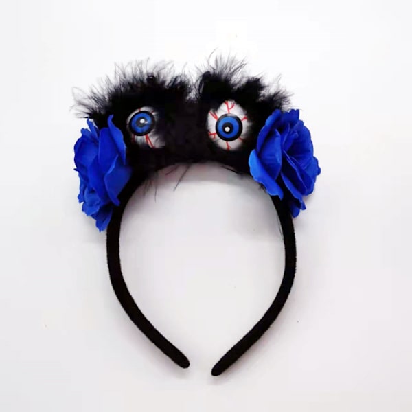 Halloween diadem i plast med plasma-skräckögonblomma, festlig huvudbonad för festivaler, roliga vindrekvisita (blått öga, blå blomma)